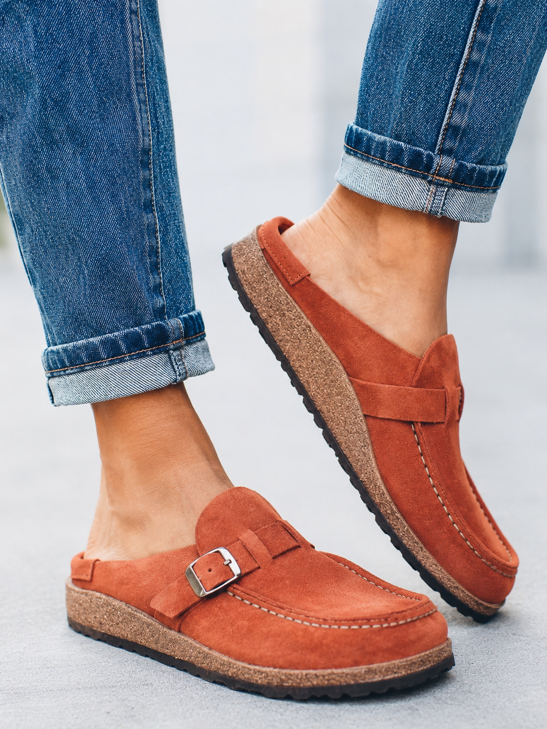 Stella – Suede Buckle Slip-On Mules