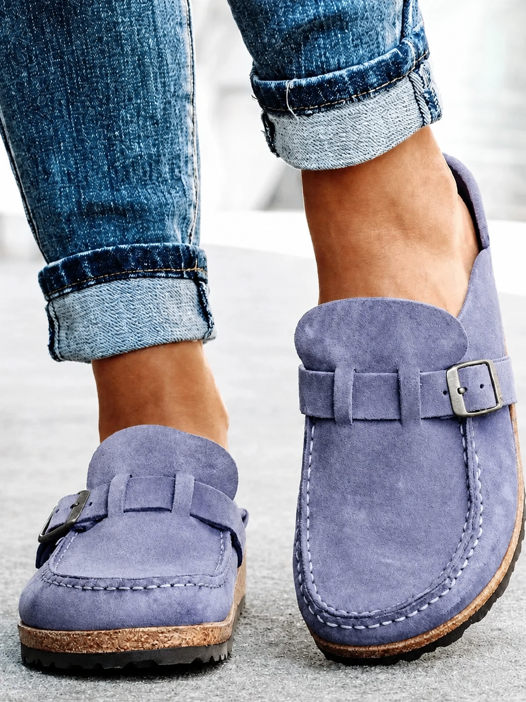 Stella – Suede Buckle Slip-On Mules