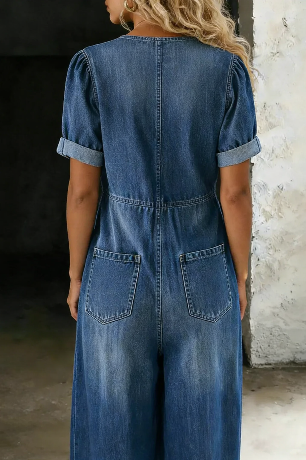 Miya – Denim V Neck Wide Leg Jumpsuit