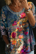 Nicole | Vintage Floral Denim Blouse