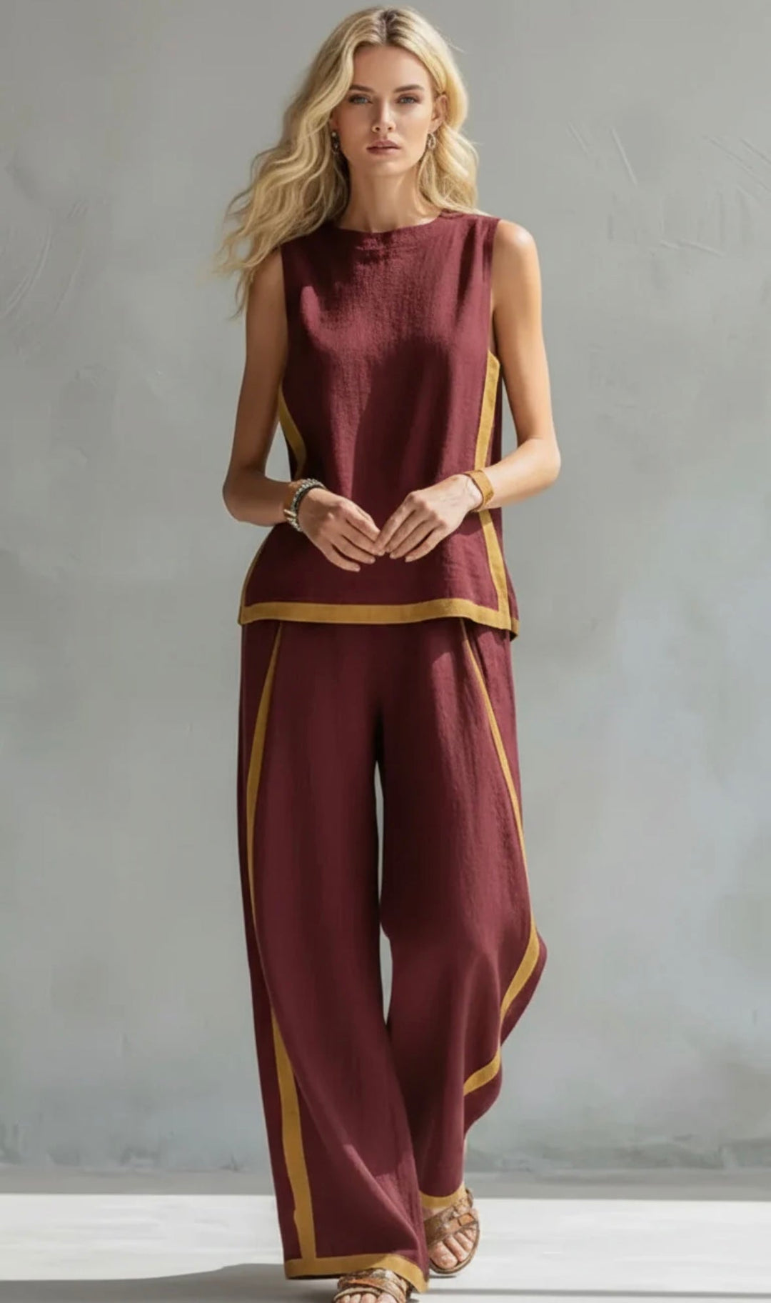 Sienna | Sleeveless Round Neck Top and Wide Leg Pants Set