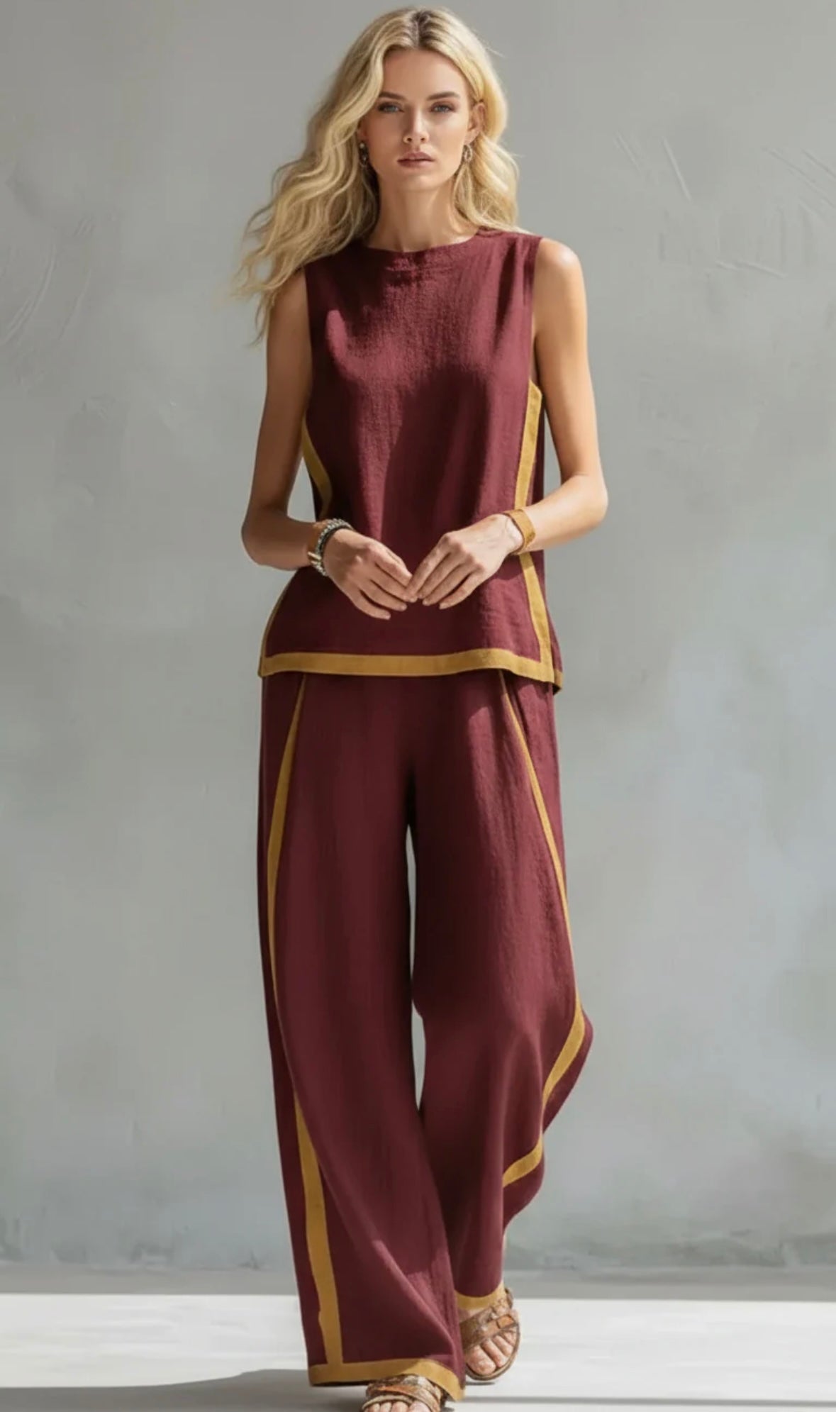 Sienna | Sleeveless Round Neck Top and Wide Leg Pants Set