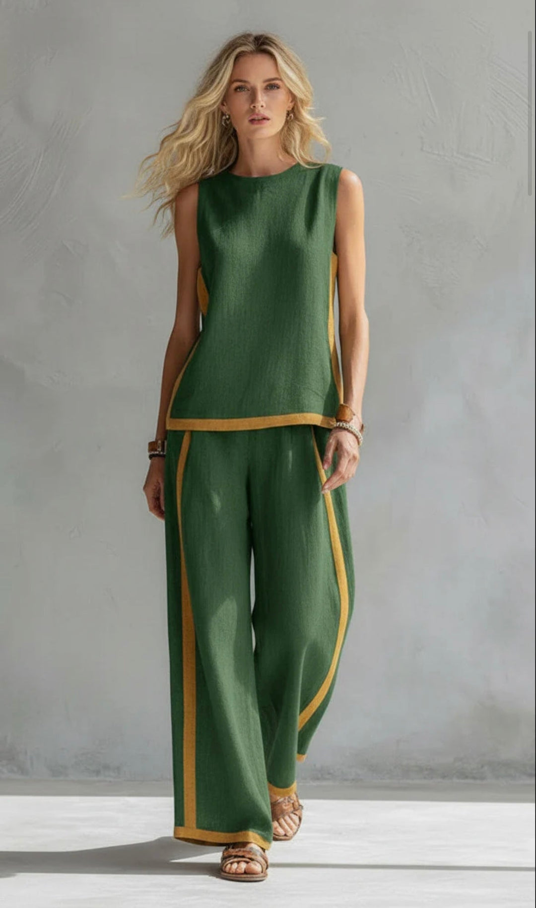 Sienna | Sleeveless Round Neck Top and Wide Leg Pants Set