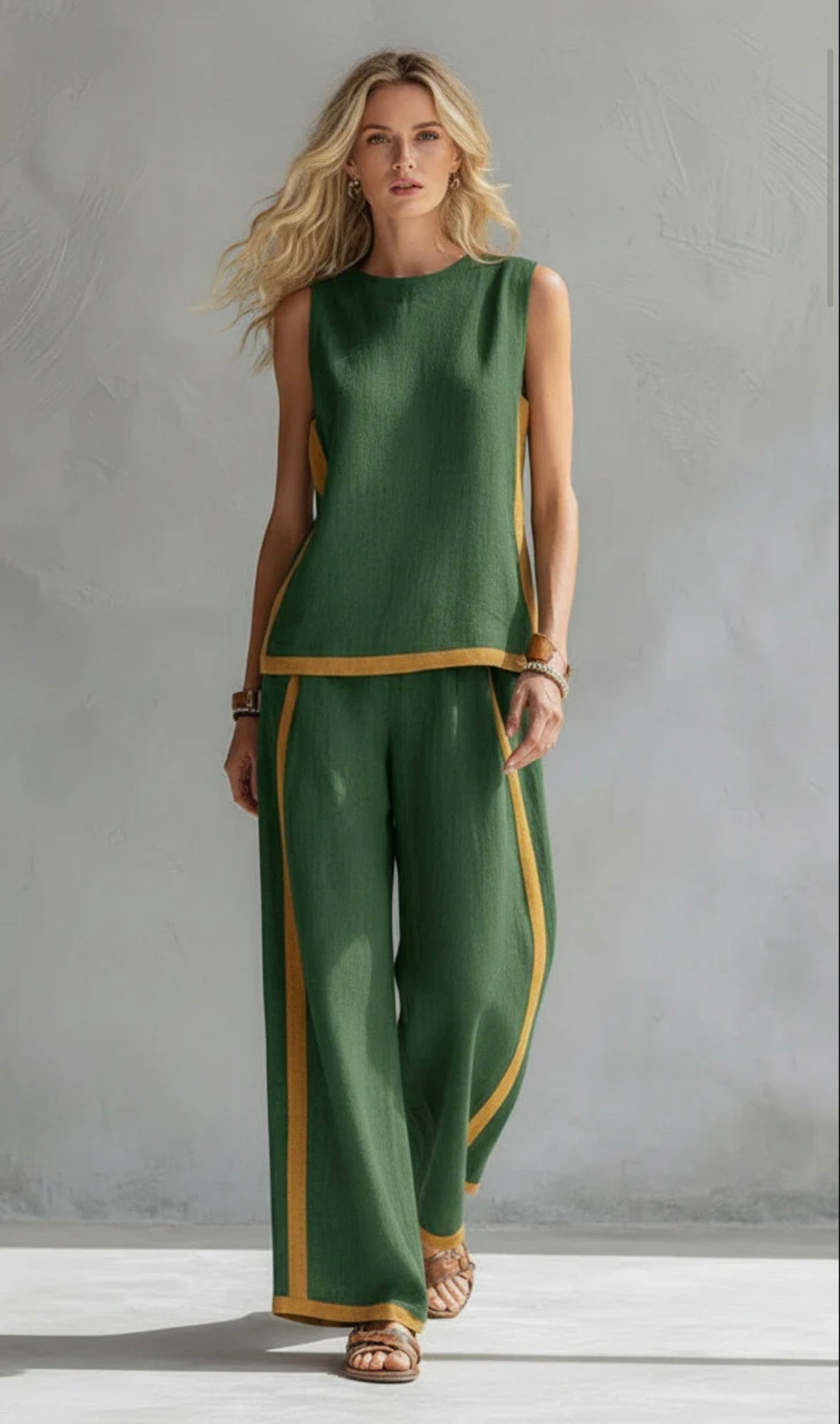 Sienna | Sleeveless Round Neck Top and Wide Leg Pants Set