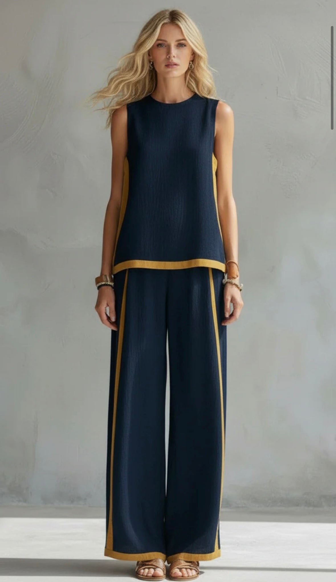 Sienna | Sleeveless Round Neck Top and Wide Leg Pants Set