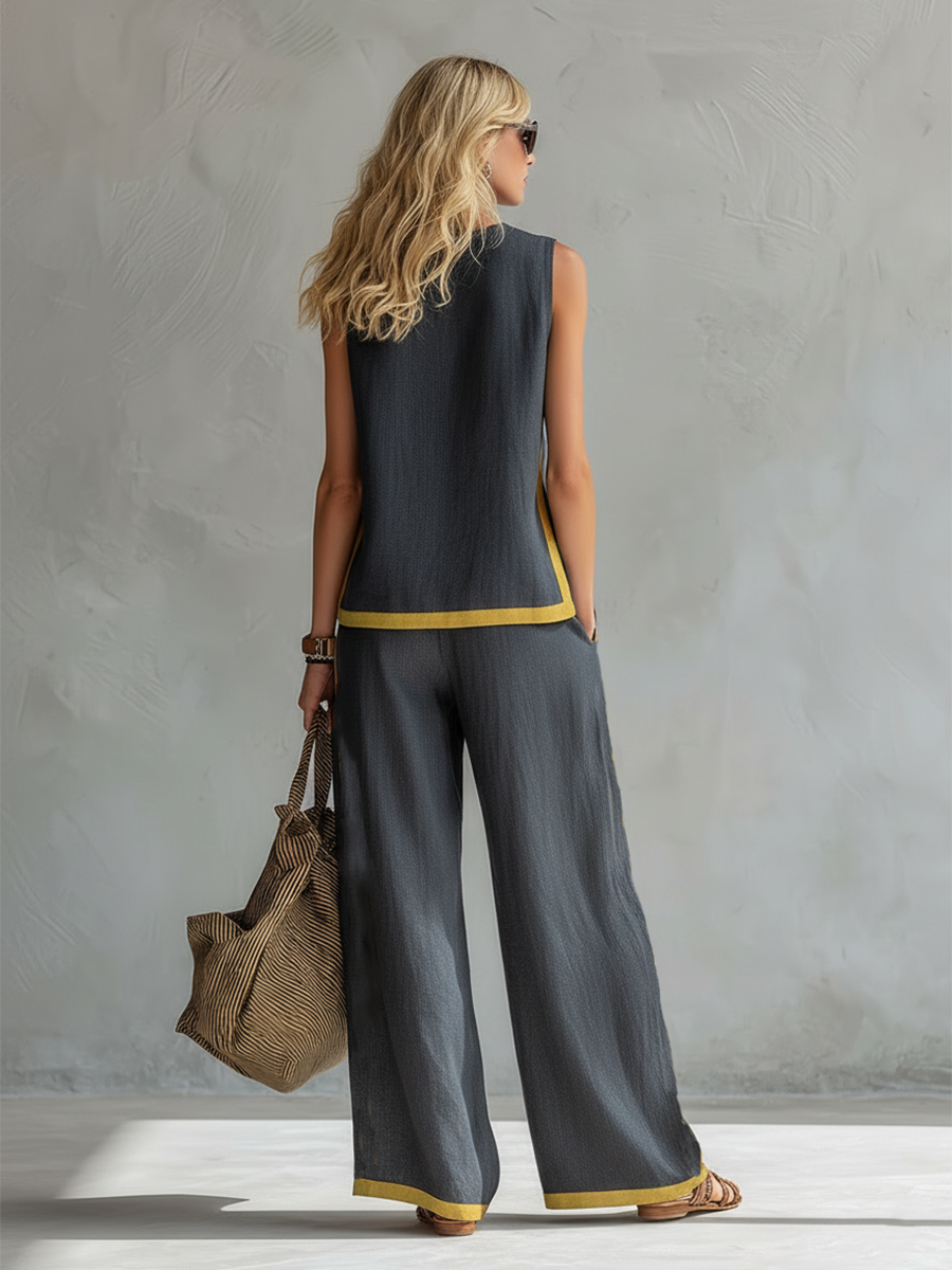 Sienna | Sleeveless Round Neck Top and Wide Leg Pants Set
