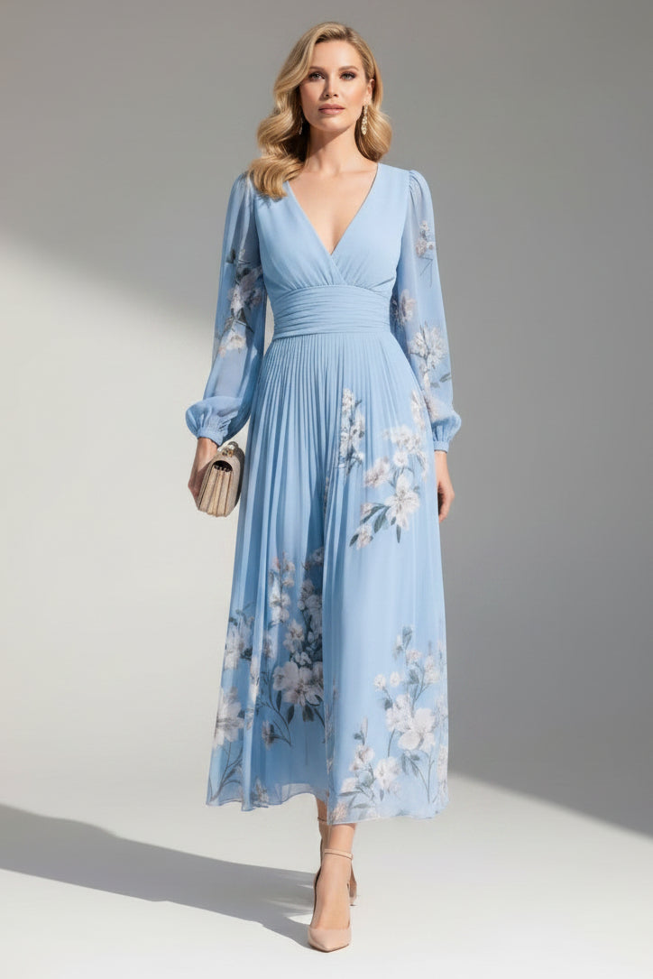 Serena – Floral Midi Dress with Long Sleeves