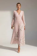 Serena – Floral Midi Dress with Long Sleeves