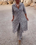 Sloane | Three Quarter Sleeve Tunic Top and Straight Leg Pants Set