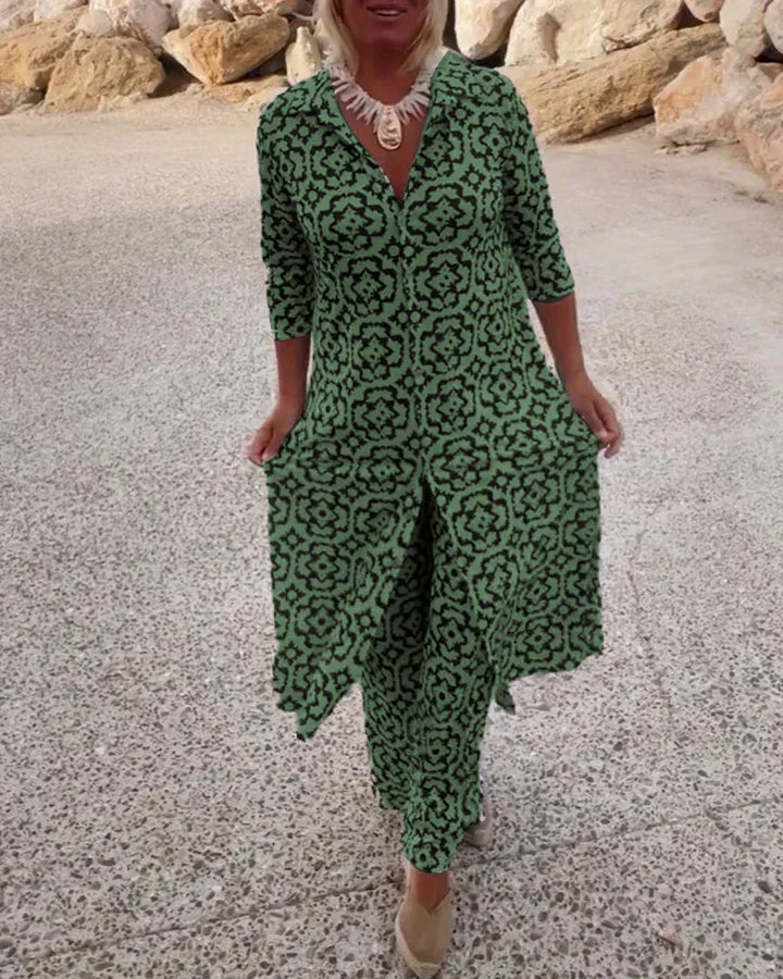 Sloane | Three Quarter Sleeve Tunic Top and Straight Leg Pants Set