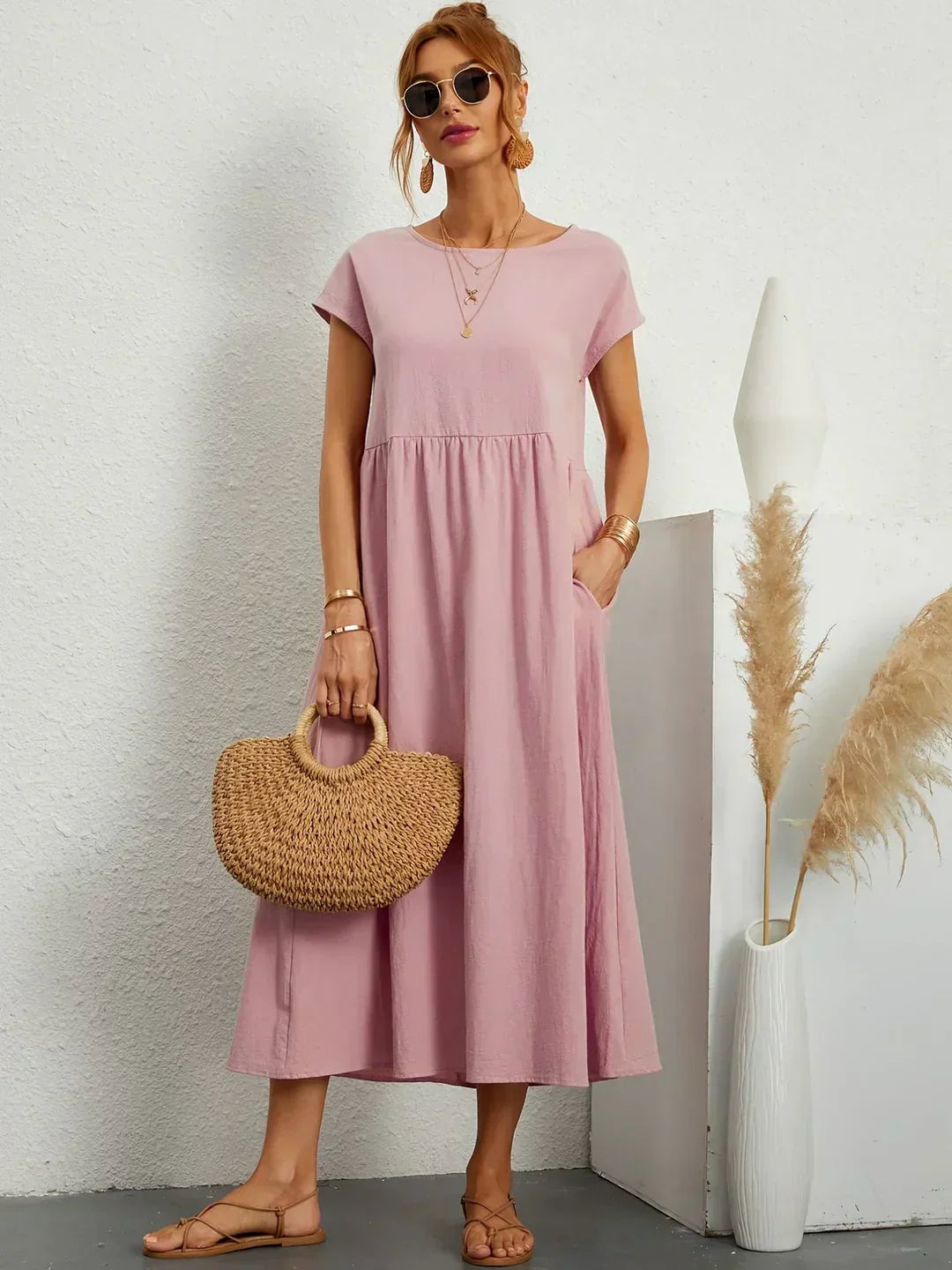 Mara – Relaxed Midi Dress with Side Pockets