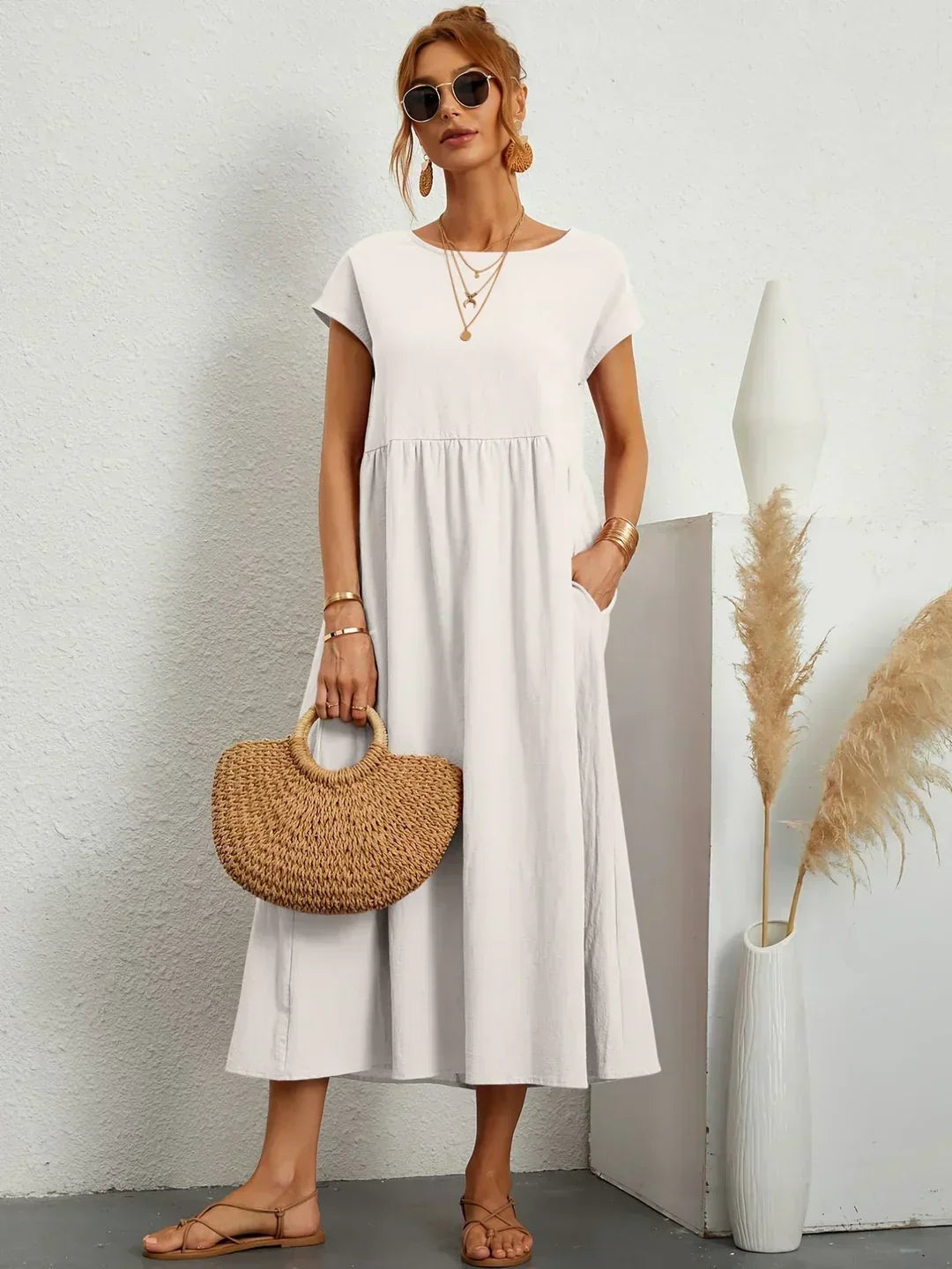Mara – Relaxed Midi Dress with Side Pockets