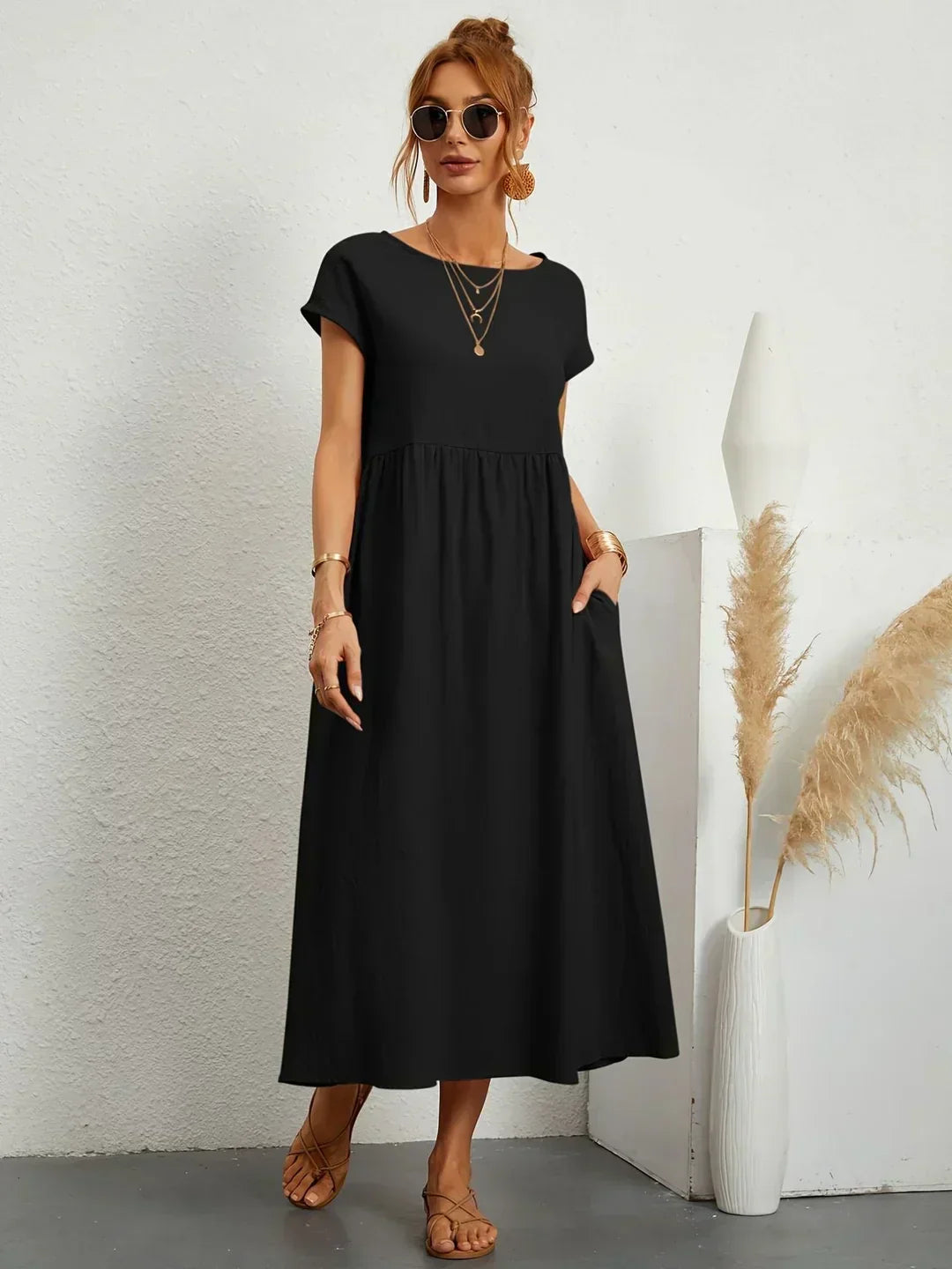 Mara – Relaxed Midi Dress with Side Pockets