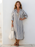 Naomi | Long Sleeve Striped Midi Shirt Dress