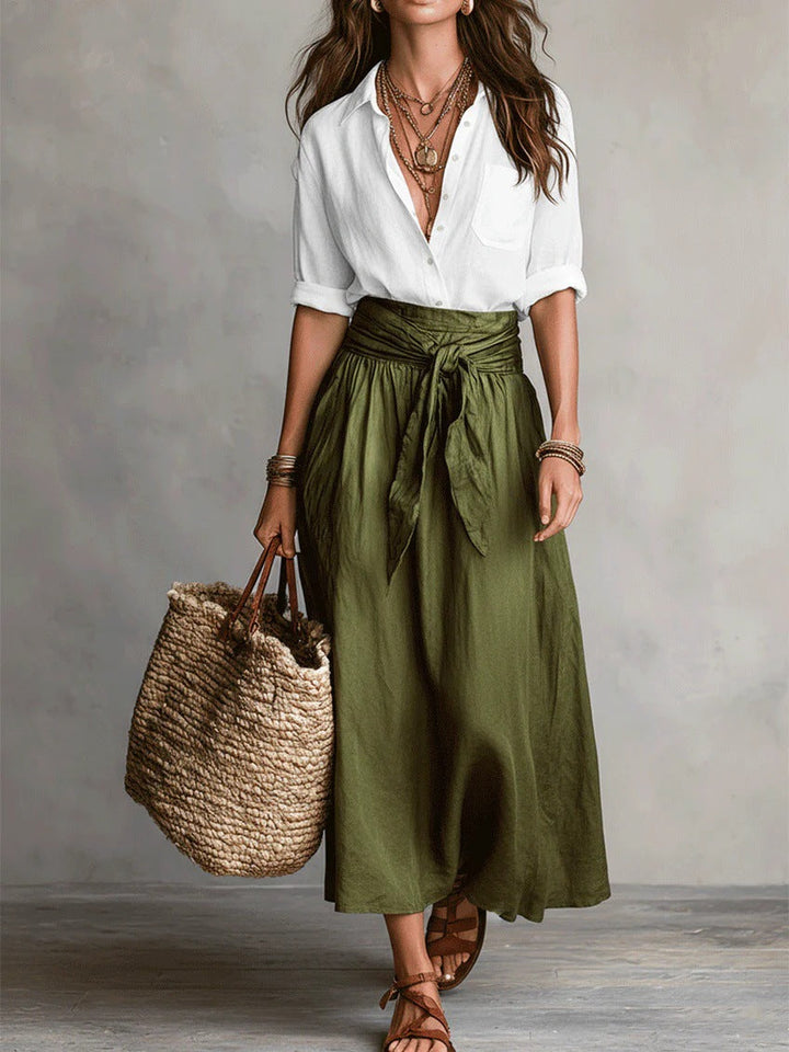 River – Button Shirt and Midi Skirt Set