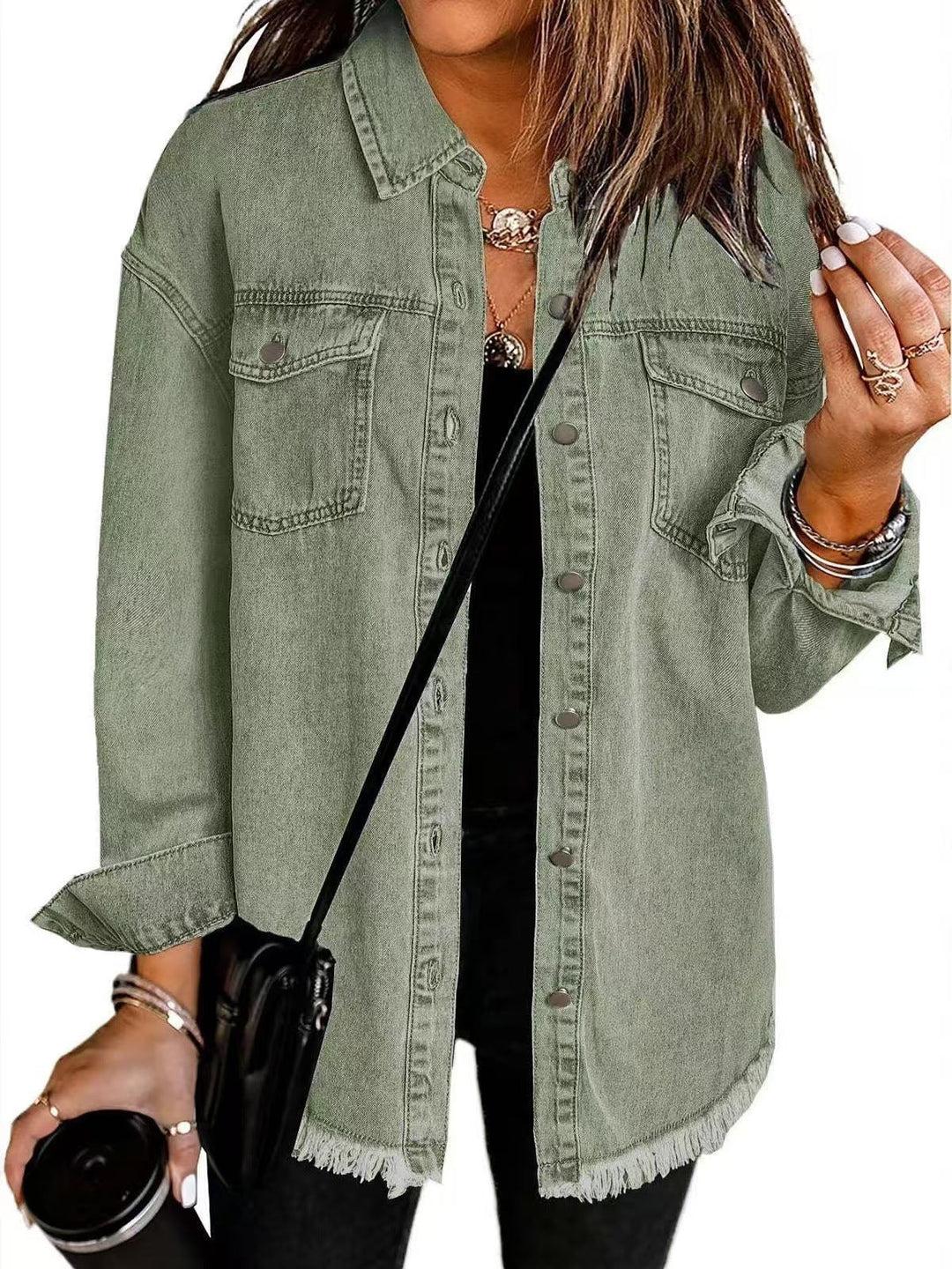 Ravenna – Relaxed Denim Shacket with Frayed Hem