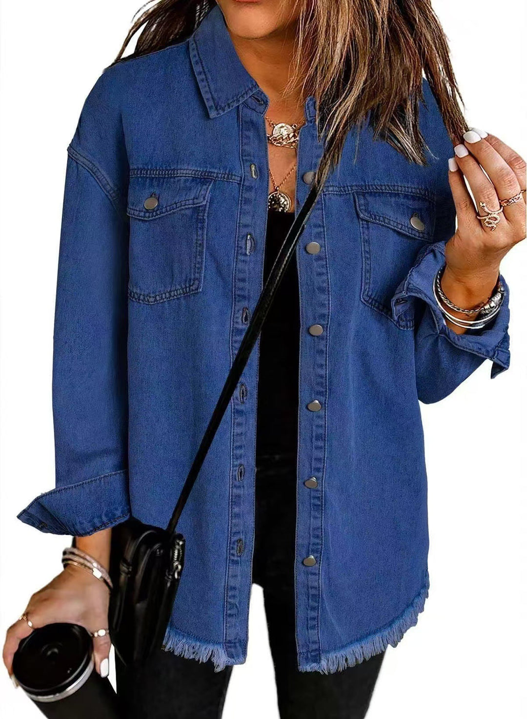 Ravenna – Relaxed Denim Shacket with Frayed Hem