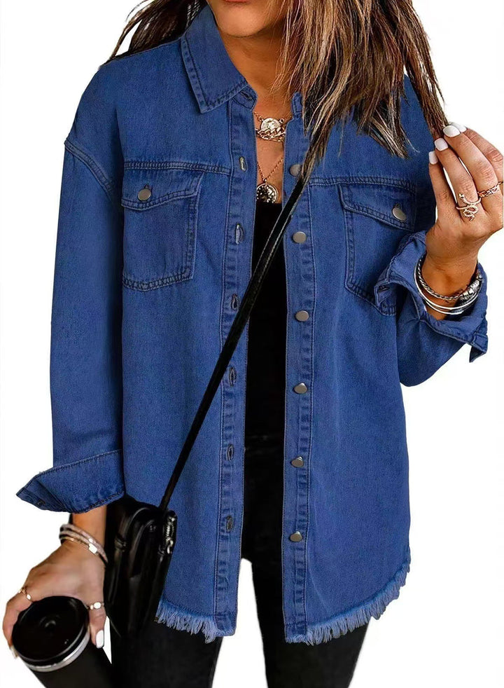 Ravenna – Relaxed Denim Shacket with Frayed Hem