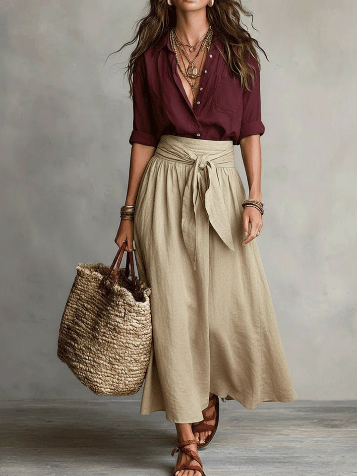 River – Button Shirt and Midi Skirt Set