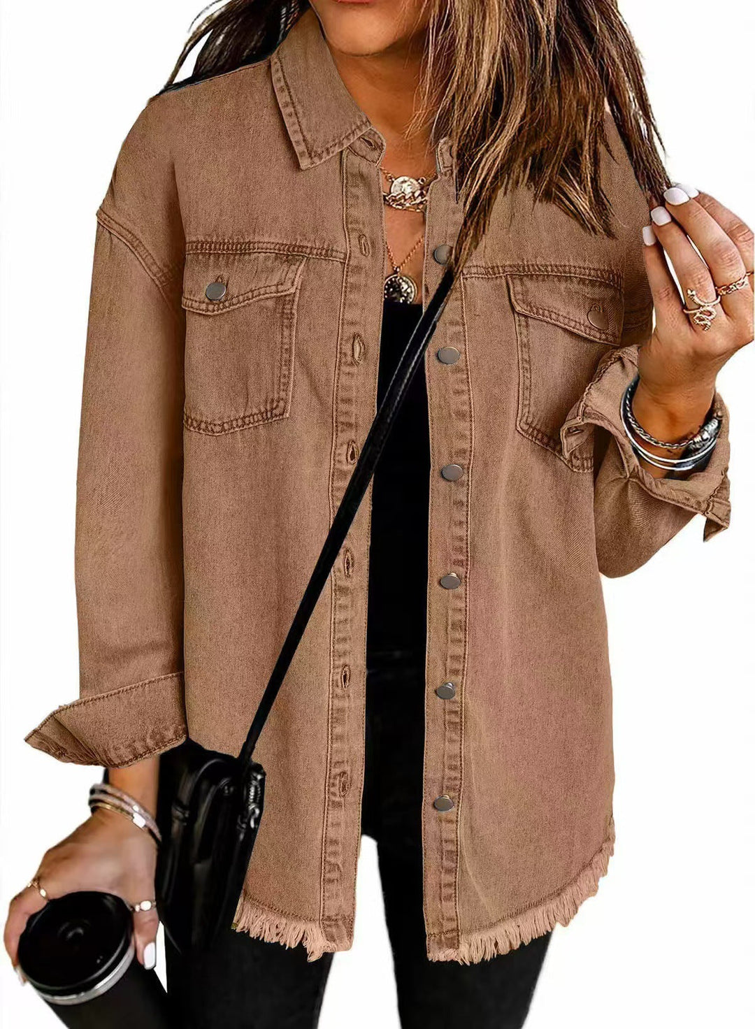 Ravenna – Relaxed Denim Shacket with Frayed Hem
