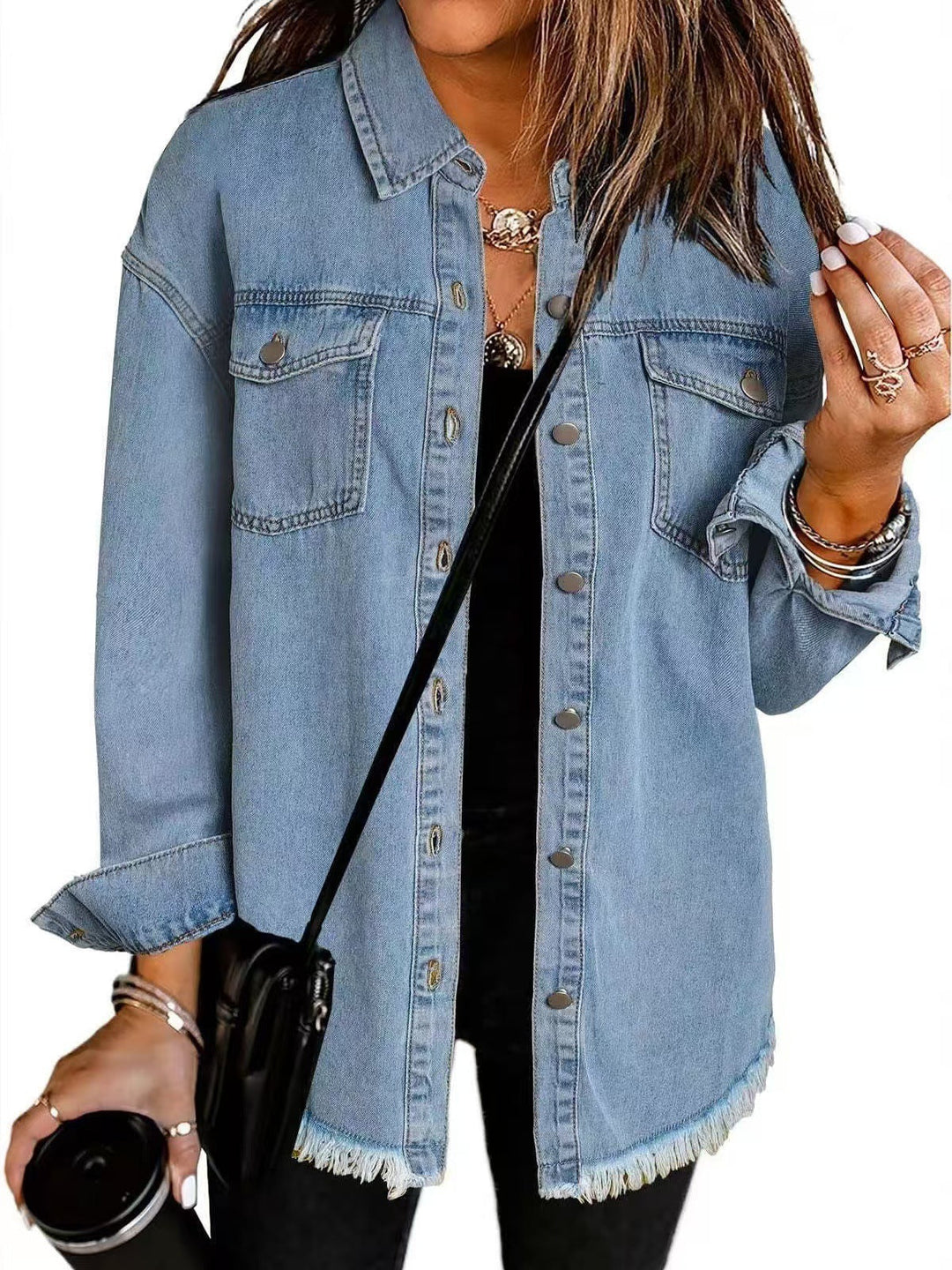 Ravenna – Relaxed Denim Shacket with Frayed Hem