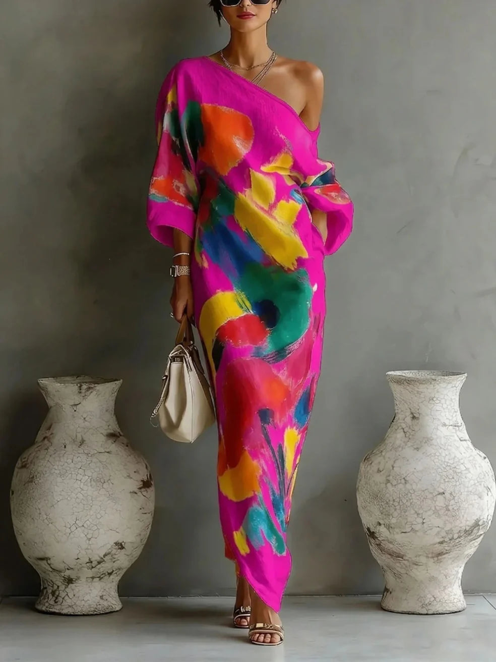 Serena – One Shoulder Abstract Print Maxi Dress