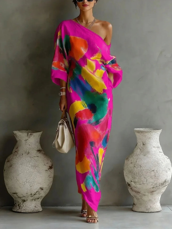 Serena – One Shoulder Abstract Print Maxi Dress