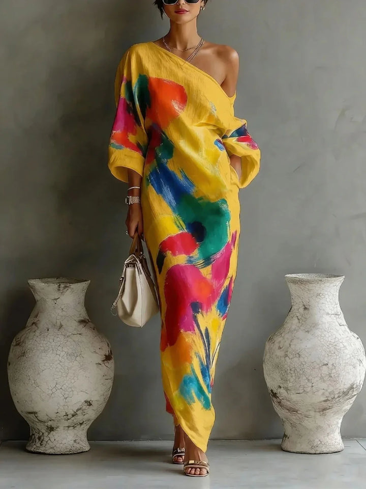 Serena – One Shoulder Abstract Print Maxi Dress