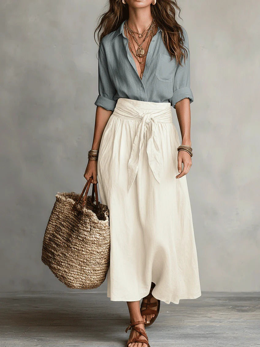 River – Button Shirt and Midi Skirt Set