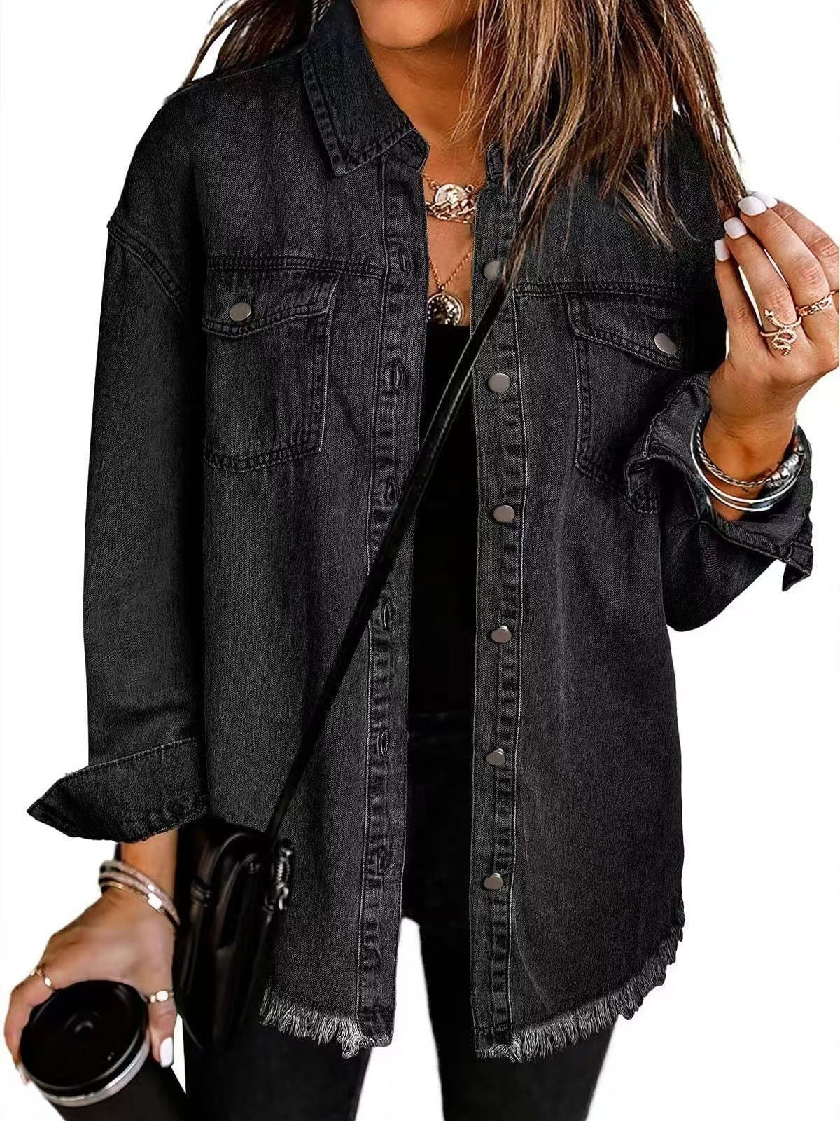 Ravenna – Relaxed Denim Shacket with Frayed Hem