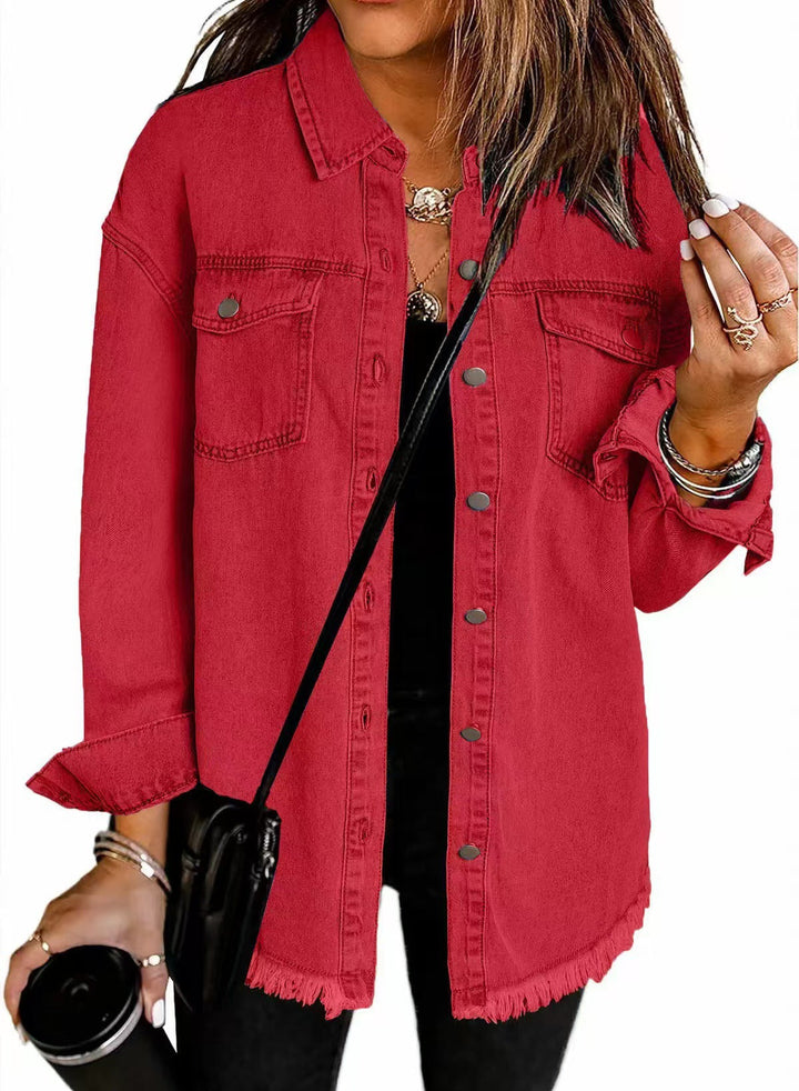 Ravenna – Relaxed Denim Shacket with Frayed Hem