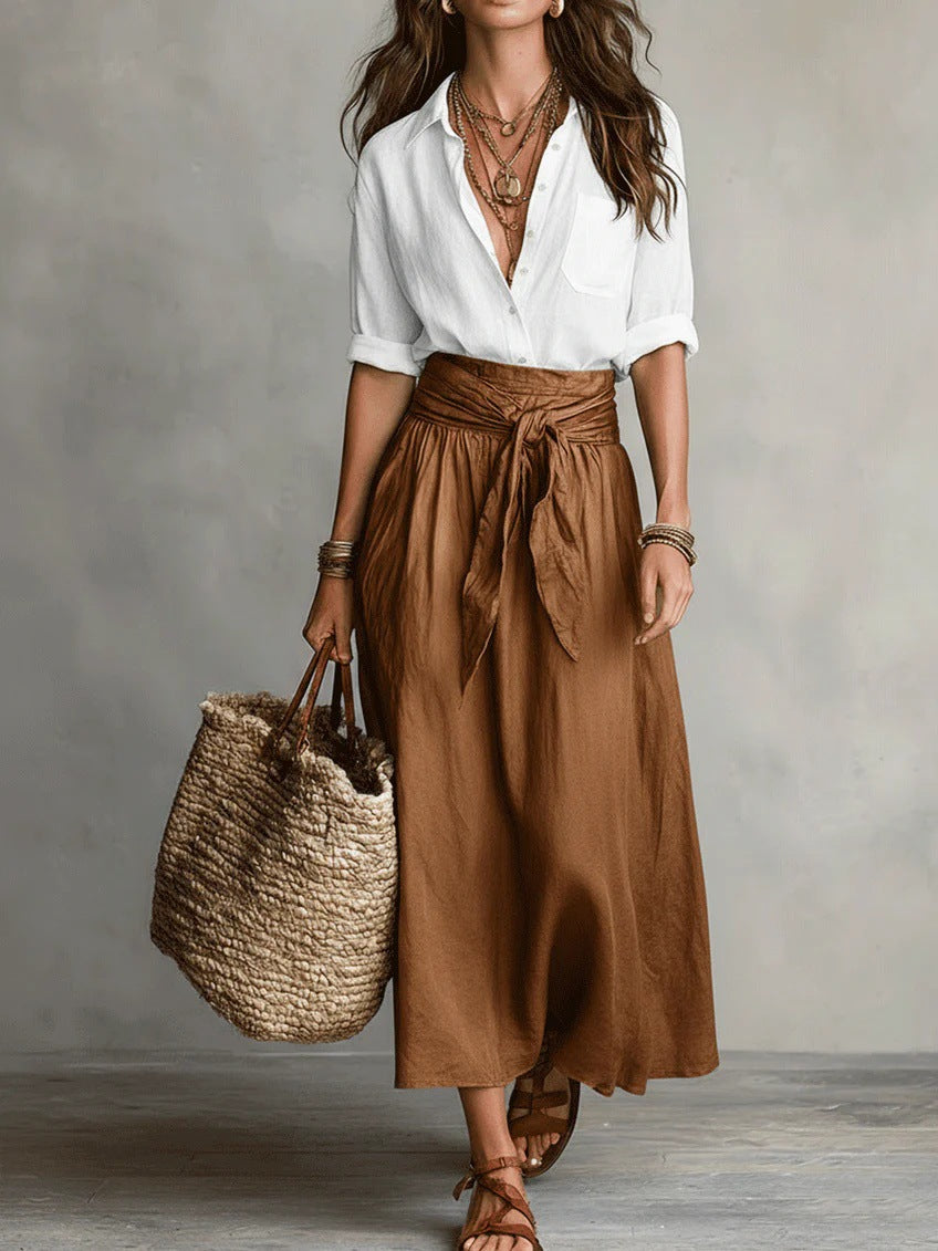 River – Button Shirt and Midi Skirt Set