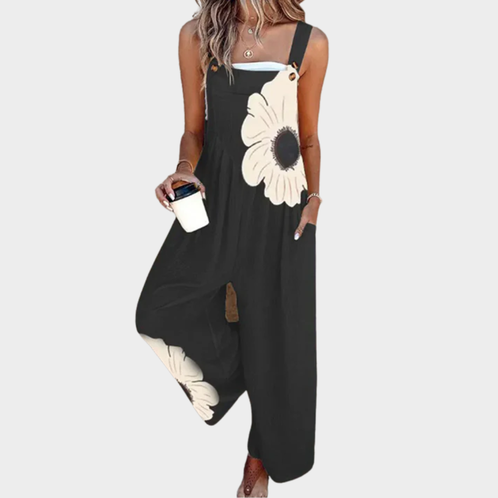 Stella – Wide Leg Floral Print Overall Jumpsuit