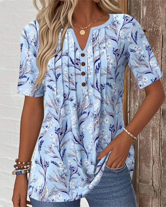 Hazel – Floral Pintuck Button Blouse