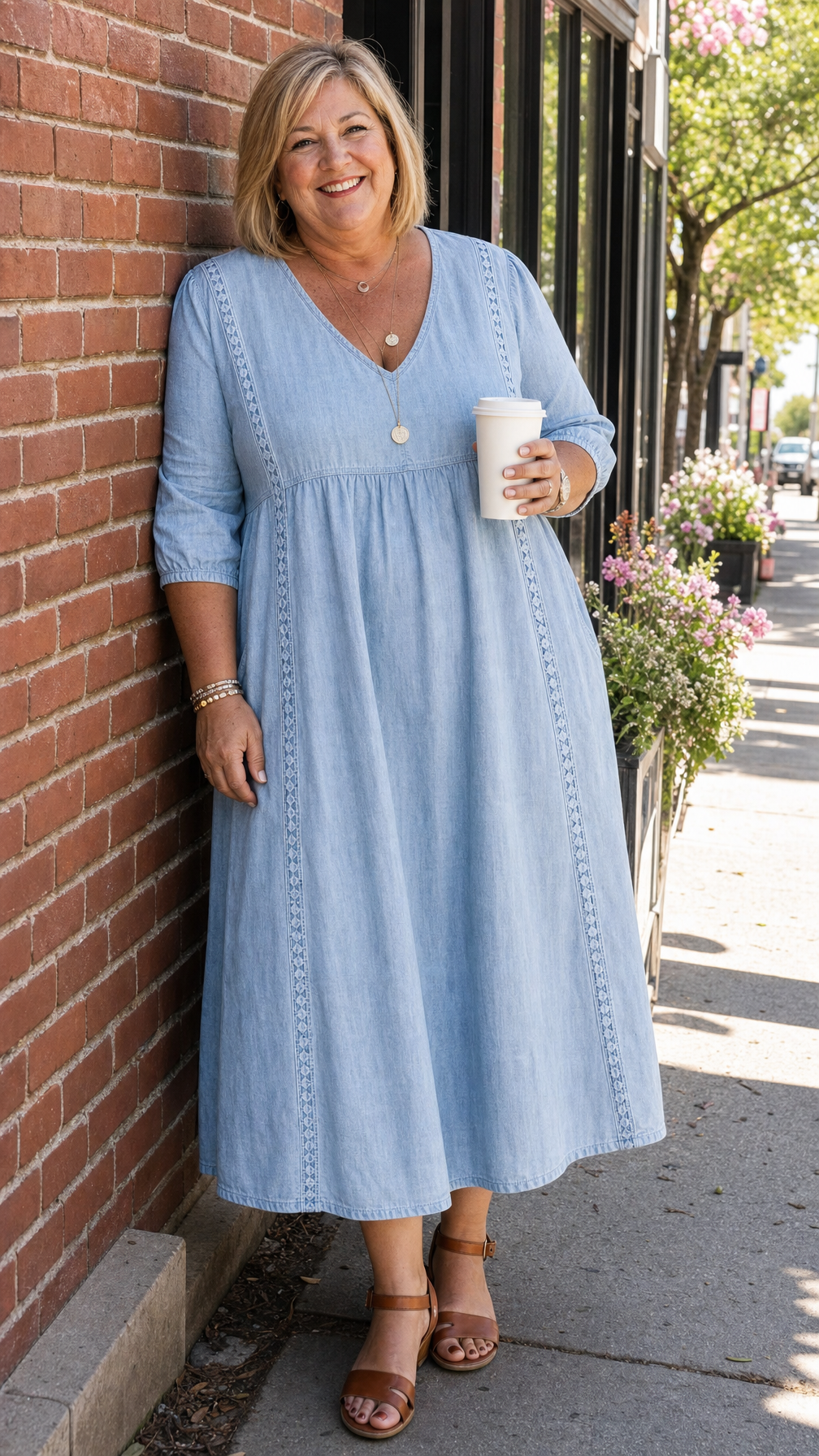 Antonia – Relaxed Midi Dress with Lace Trim