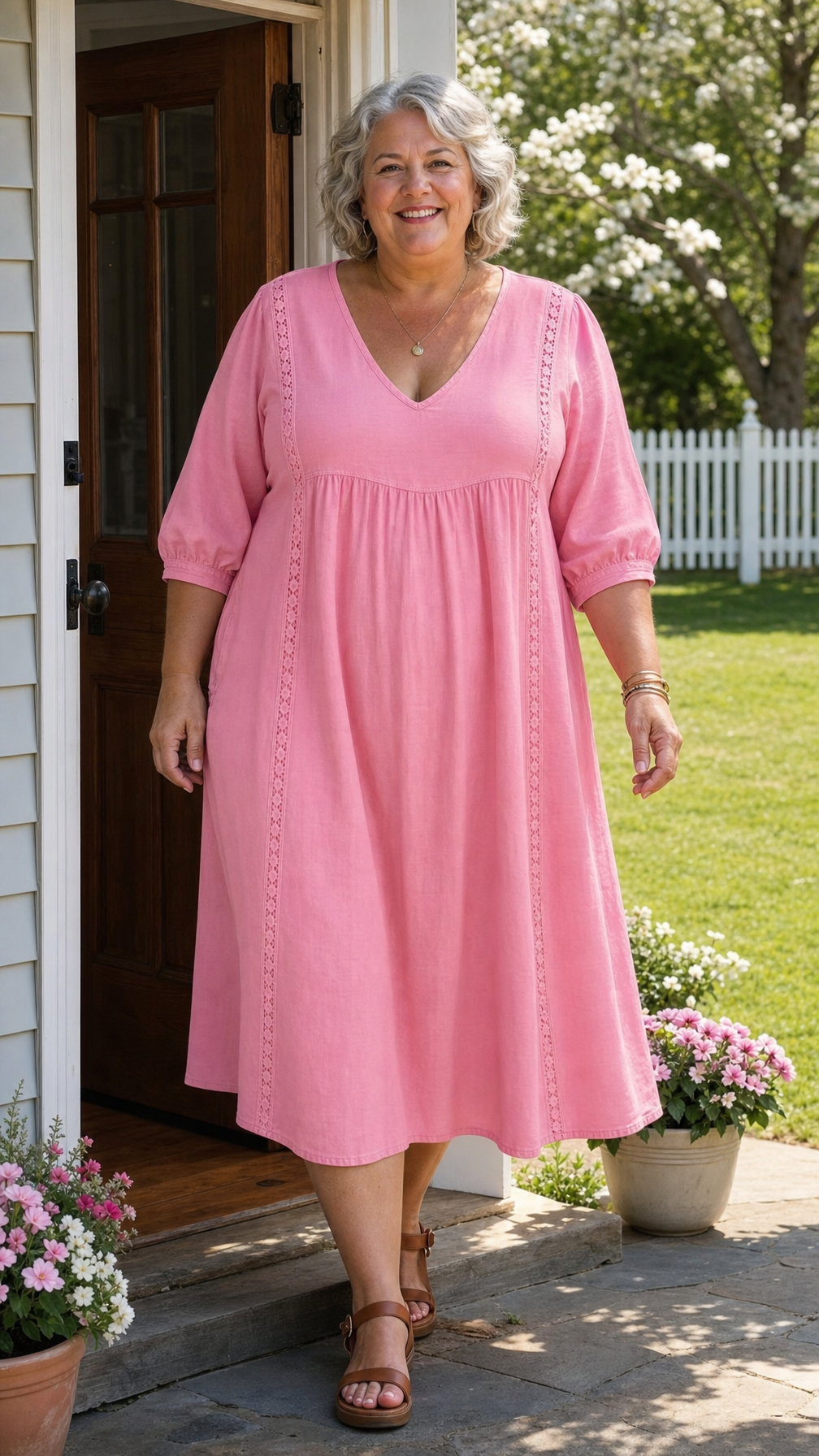 Antonia – Relaxed Midi Dress with Lace Trim