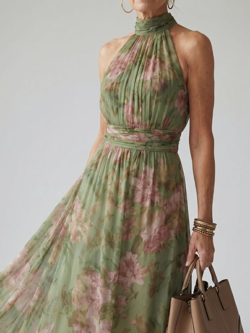 Mirelle – Gathered Halter Maxi Floral Dress