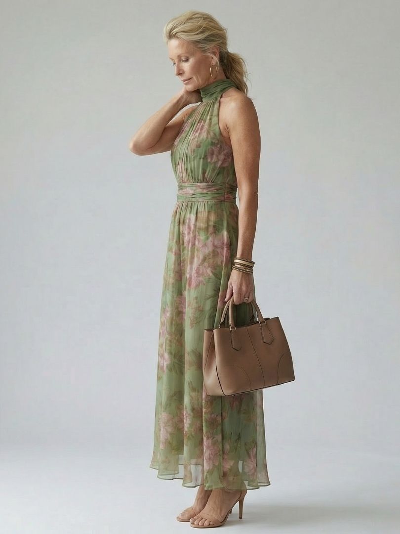 Mirelle – Gathered Halter Maxi Floral Dress