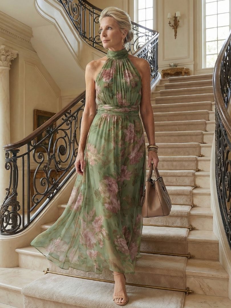 Mirelle – Gathered Halter Maxi Floral Dress