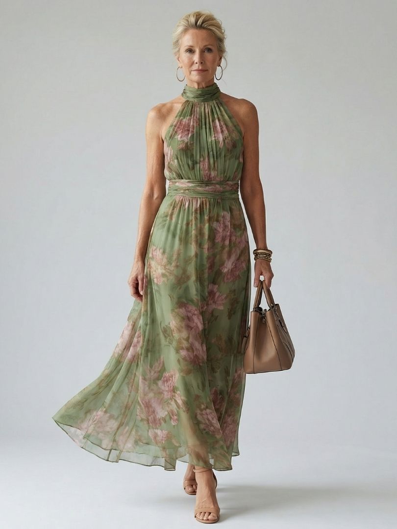 Mirelle – Gathered Halter Maxi Floral Dress