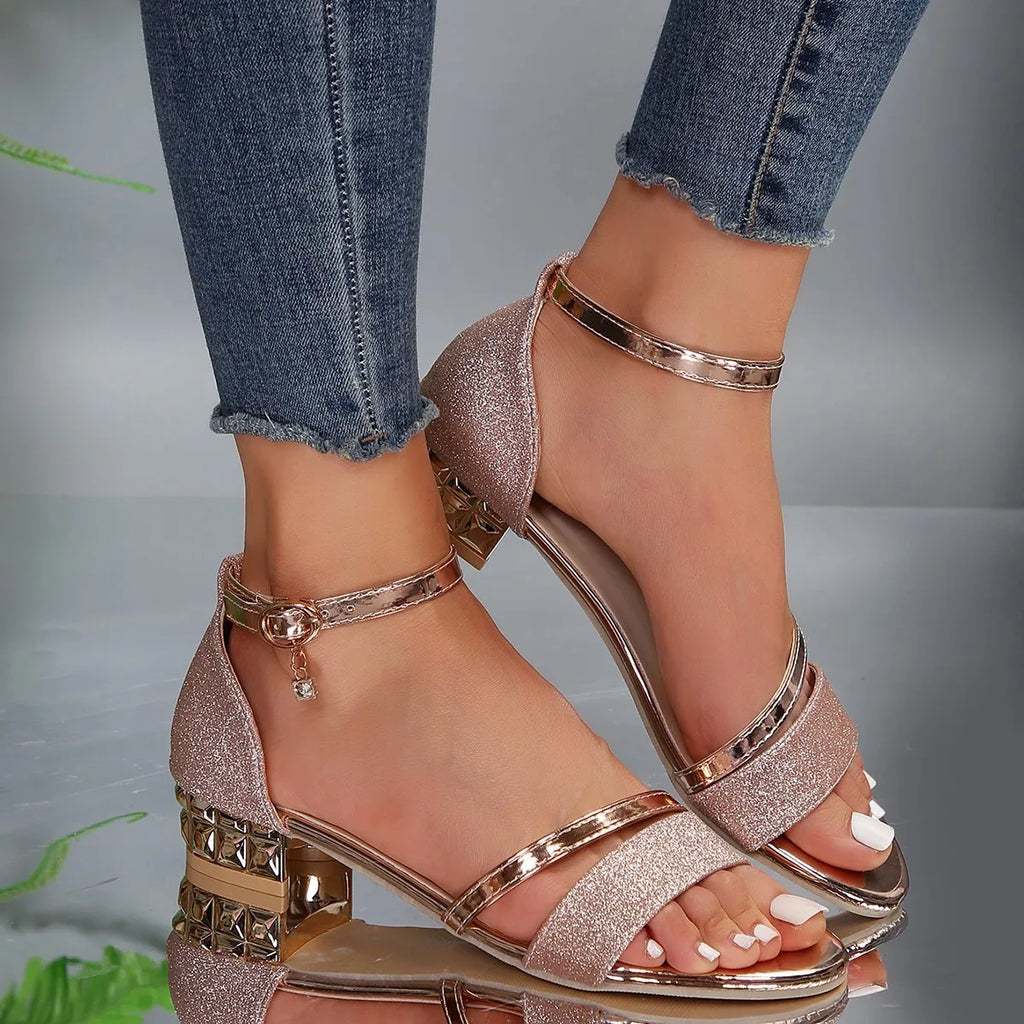 Alison – Glitter Block Heel Ankle Strap Sandals