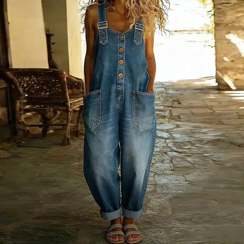Saylor | Vintage Soft Denim-Look Overalls with Adjustable Straps