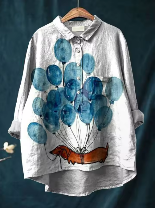 Bowie | Artistic Dachshund Balloon Print Women's Casual Blouse