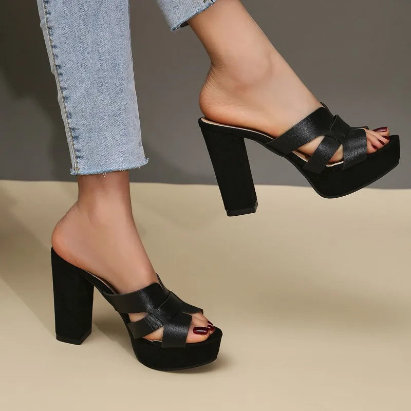 Elena – Platform Block Heel Mule Sandals