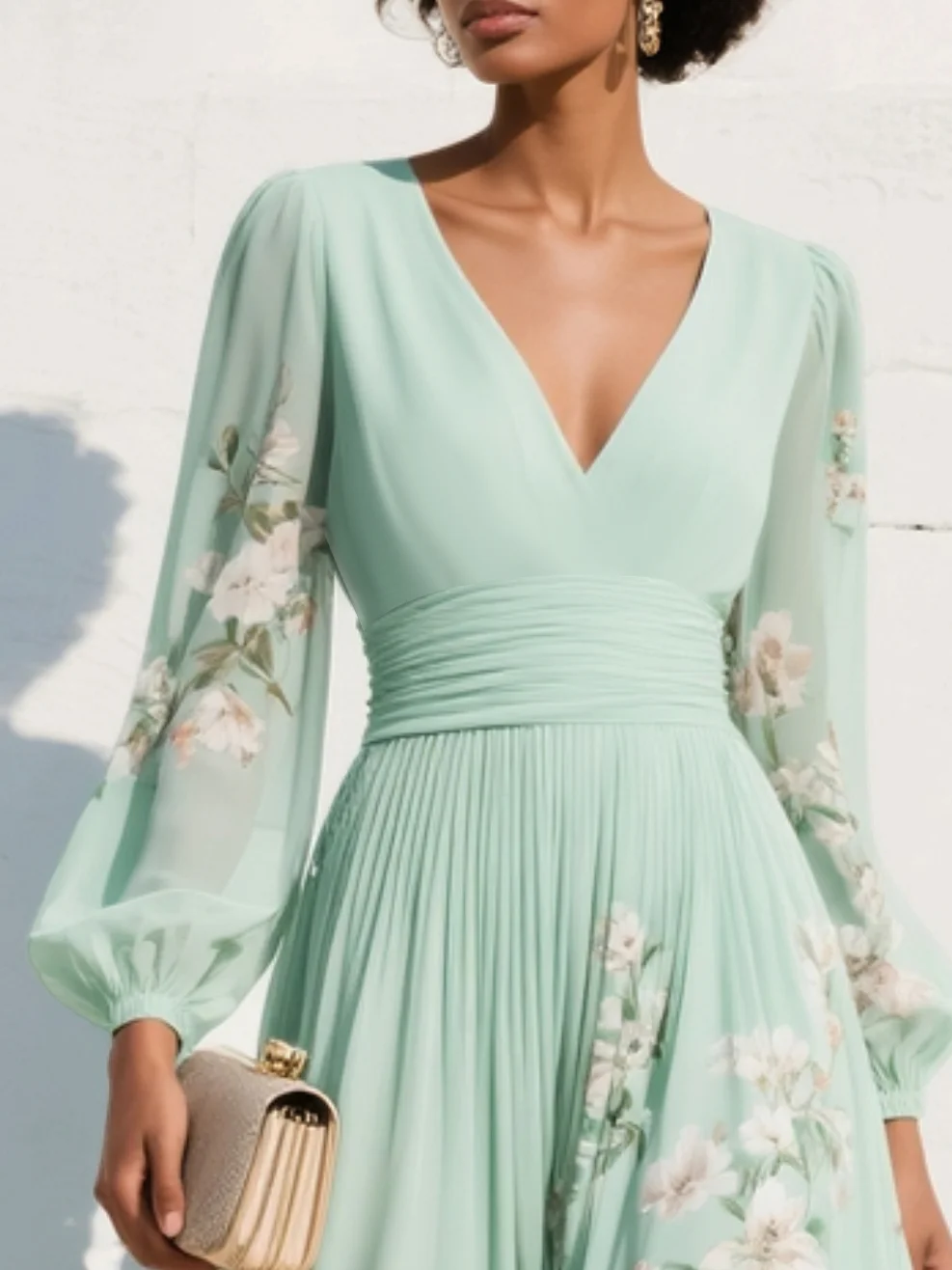 Serena – Floral Midi Dress with Long Sleeves