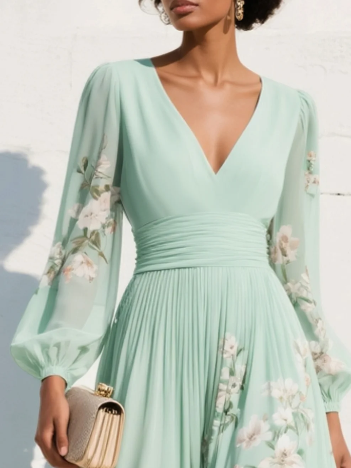 Serena – Floral Midi Dress with Long Sleeves