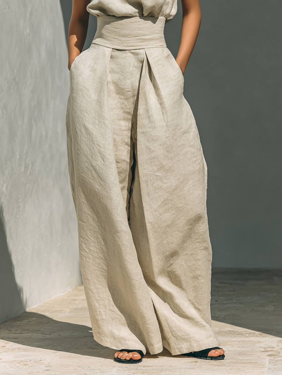 Summer | Sleeveless High Neck Top and Wide Leg Pants Set