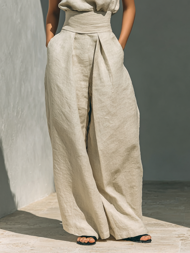Summer | Sleeveless High Neck Top and Wide Leg Pants Set