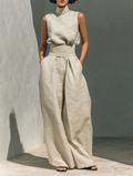 Summer | Sleeveless High Neck Top and Wide Leg Pants Set