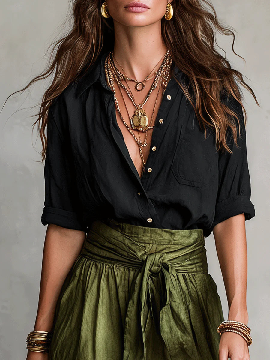 River – Button Shirt and Midi Skirt Set